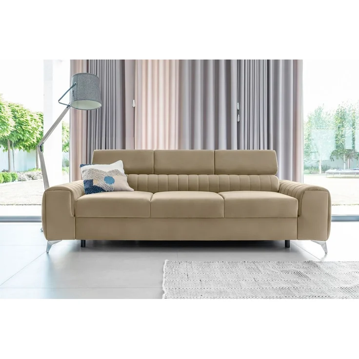 Sofa 3-Sitzer mit Schlaffunktion Schlafsofa ELENI Stoff Monolith Hellbraun – Bild 1