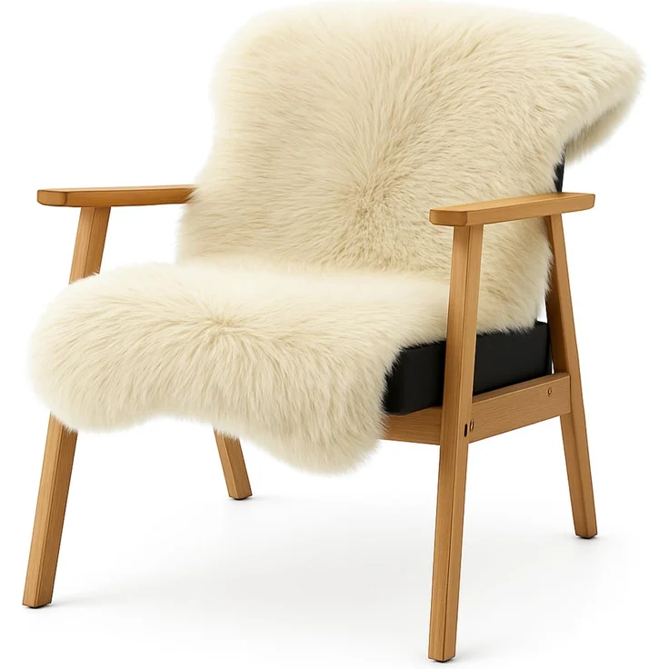 KARAT Lammfell echt - Ivory Flauschige Stuhlkissen Schaffell Deko Teppich für Wohzimmer & Kinderzimmer, Sitzauflage, Dekofell, mit Lederrücken 90x60 cm (Audrey) – Bild 1