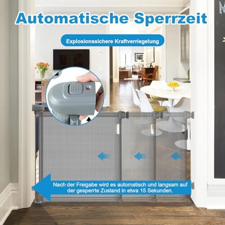 “Treppenschutzgitter Ausziehbare für Babys,0-140 cm,83 cm Hoch Baby Absperrgitter Treppenschutzrollo,Einhändig Bedienbar,Geeignet für Treppen/Türen/Innen & Außen türschutzgitter (140cm/grau) – Bild 3