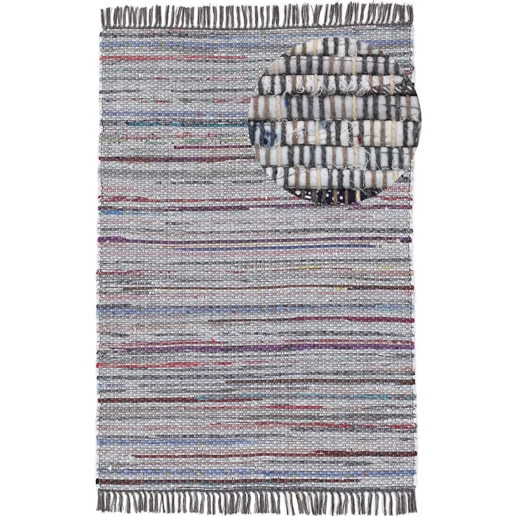 carpetfine 'Kelim Chindi' Teppich, Wendeteppich, rechteckig, Höhe: 6 mm, handgewebt, mit Fransen, Grau, 160x230 cm – Bild 1