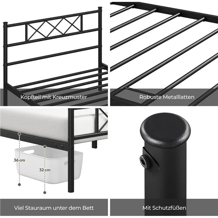 Yaheetech Bettgestell Metallbett mit Lattenrost, mit Kopfteil, 90x200cm – Bild 5