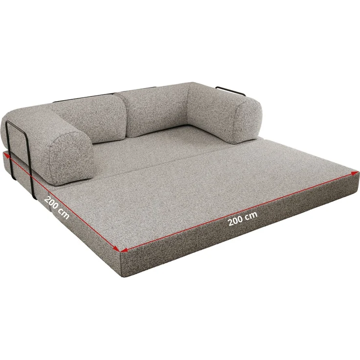 3-Sitzer Sofa ORSETTO mit Schlaffunktion, Metallrahmen, modernes Bettsofa mit HR- und T30-Schaum - Hellgrau Stukture – Bild 8
