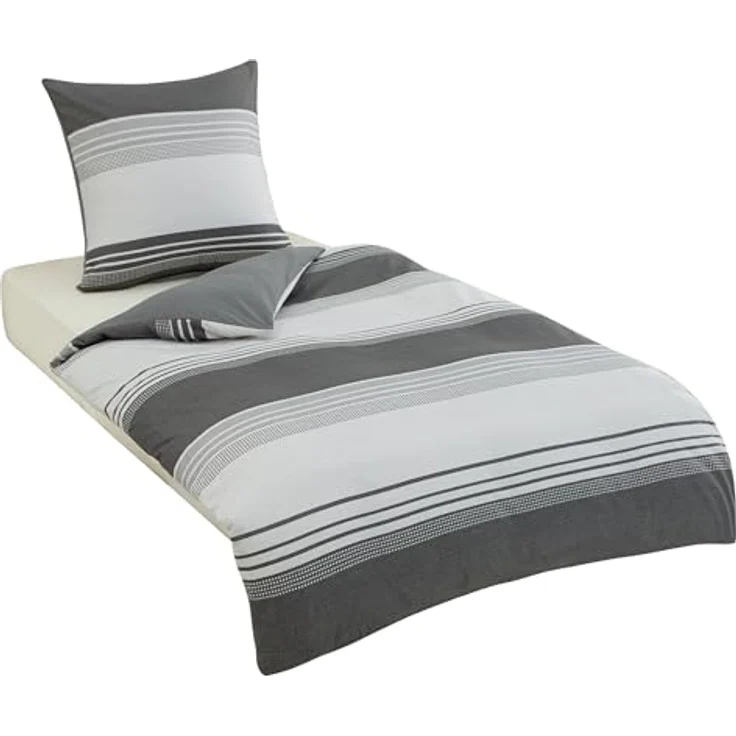 BEDSURE Bettwäsche 135x200 2teilig Bettbezug - Bettwäsche-Sets Grau 135x200 cm mit Kissenbezug 80x80 cm, Wendebettwäsche Bedding Grau Gestreift Muster mit Reißverschluss – Bild 5