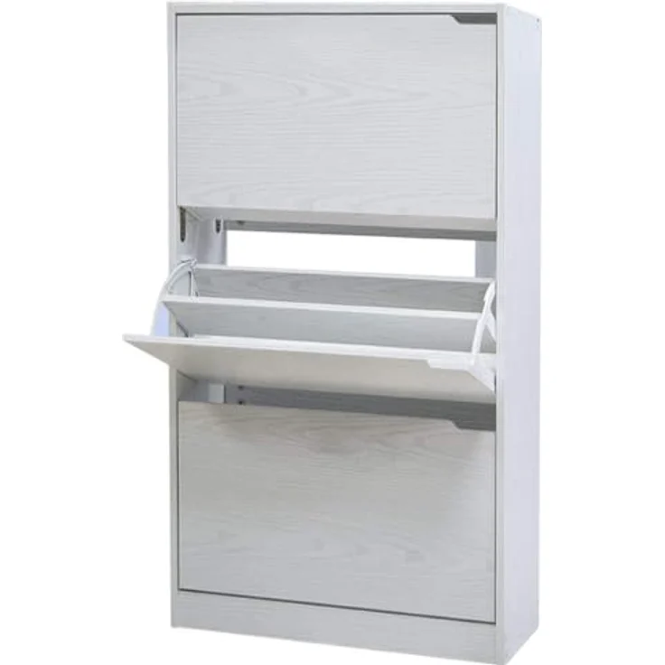 BAKAJI Schuhschrank aus MDF-Holz mit 3 Türen, Schuhschränke, versenkbare Griffe, doppelte Tiefe, kompakte Größe, 63 x 24 x 115 cm, Eingang für Zuhause (Weiß) – Bild 8