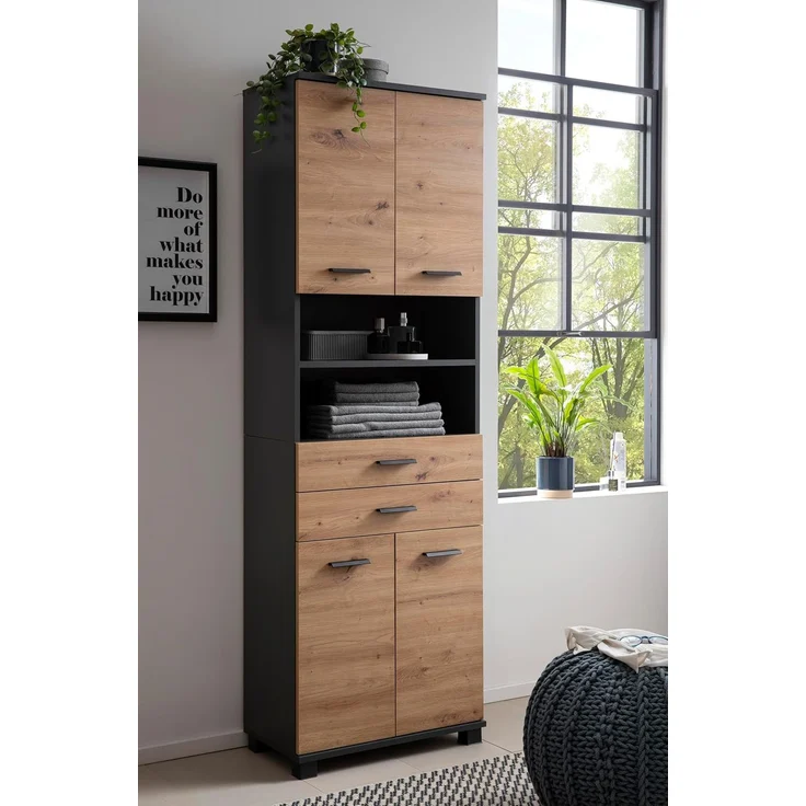 Schildmeyer Hochschrank Palermo, Holzwerkstoff, Anthrazit/Artisan Eiche Dekor, 59,8 x 23,6 x 180,9 cm (B/T/H) – Bild 2
