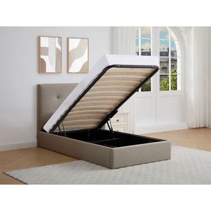 Vente-unique - CALINIDA Bett Stoff Schokoladenbraun - B 201 cm x H 101,5 cm x L 98 cm – Bild 2
