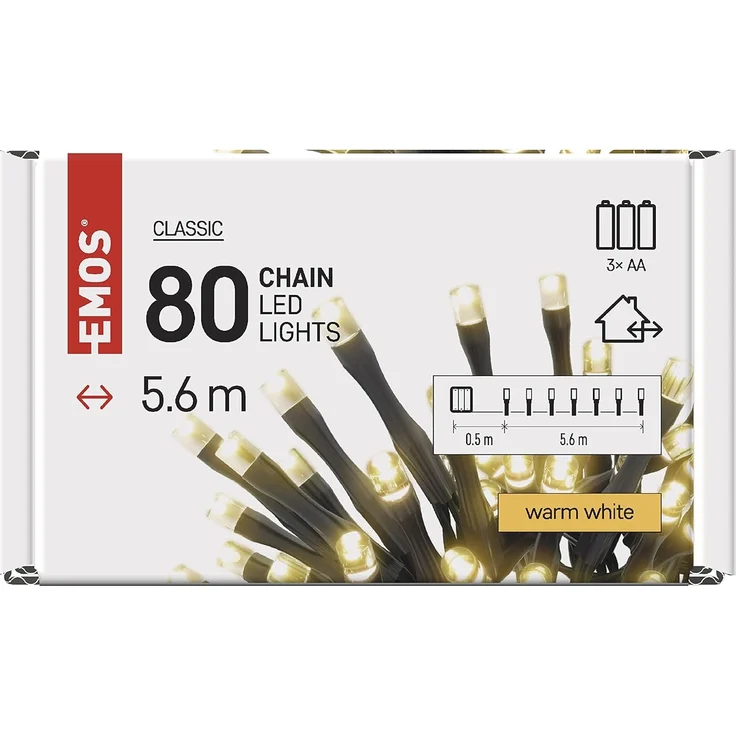 EMOS Warmweiße LED-Lichterkette 5, 6 Meter, Schwarzer Draht mit 80 LEDs, 6/18 h Timer-Funktion, Batteriebetrieben (3x AA), Leuchtdauer 10.000, IP44 für Innen und Außen, D4FW02 – Bild 7