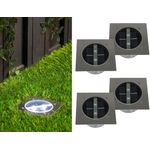 Solar LED Bodeneinbaustrahler 4er SET für Außen, Edelstahl 4-eckig 10x10cm, IP67