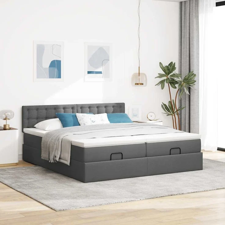 vidaXL Ottoman-Bett mit Matratzen Dunkelgrau 200x200 cm Stoff 3312044 – Bild 3