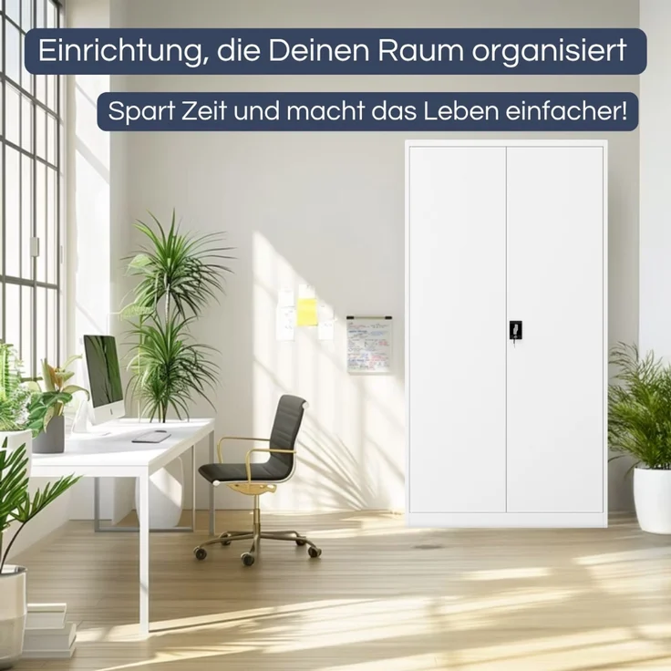 Aktenschrank abschließbar KADO - 6 Ebenen verstellbar, Flügeltüren | Metallschrank Werkstatt Mehrzweckschrank Büroschrank aus Stahl Werkzeugschrank, 220 x 115 x 40 cm Weiß – Bild 3