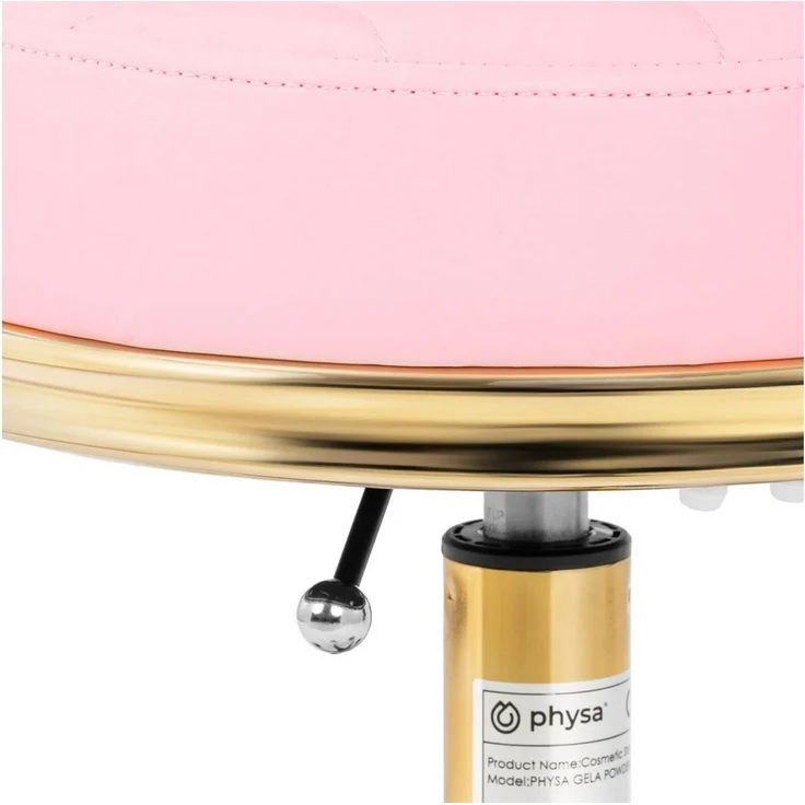 Physa Drehstuhl Rollhocker mit Lehne Friseurhocker 51 - 66 cm 150 kg Zartrosa & Golden, Zartrosa, Golden – Bild 2