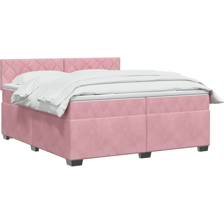 vidaXL Boxspringbett mit Matratze mit Kopfteil Rosa 200 x 200 cm Samt 3450793 – Bild 3
