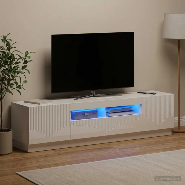 vidaXL LED-TV-Schrank HOORN 3 stk. Hochglanz Weiß Holzwerkstoff 3416844 – Bild 1