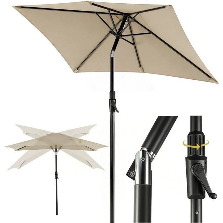 Sekey Sonnenschirm Rechteckig Marktschirm Neigbar mit Kurbel Sonnenschirm Groß, LxB: 300x200 cm, Sonnenschirm 300 x 200 cm, Gartenschirm Outdoor Wetterfest, Knickbar