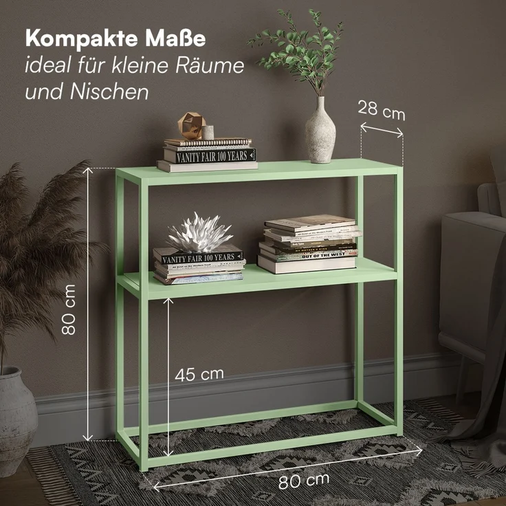 skølm 'Skadi' Konsolentisch mit zwei Ablagen, Metall, grün, 80x28x80 cm, Metallregal mit Stauraum – Bild 4