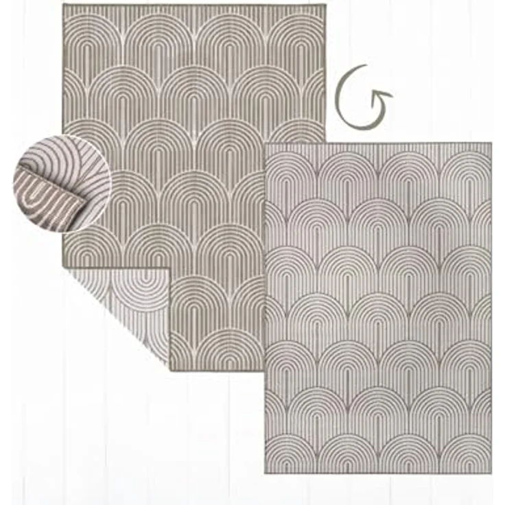 Hanse Home Pangli Outdoor Teppich Wetterfest – Wendeteppich Skandinavischer Boho Style Wasserfest Einfarbig Geometrisch 3D-Effekt für Garten, Balkon, Terrasse, Wohnzimmer – Linen, 240x330cm – Bild 4