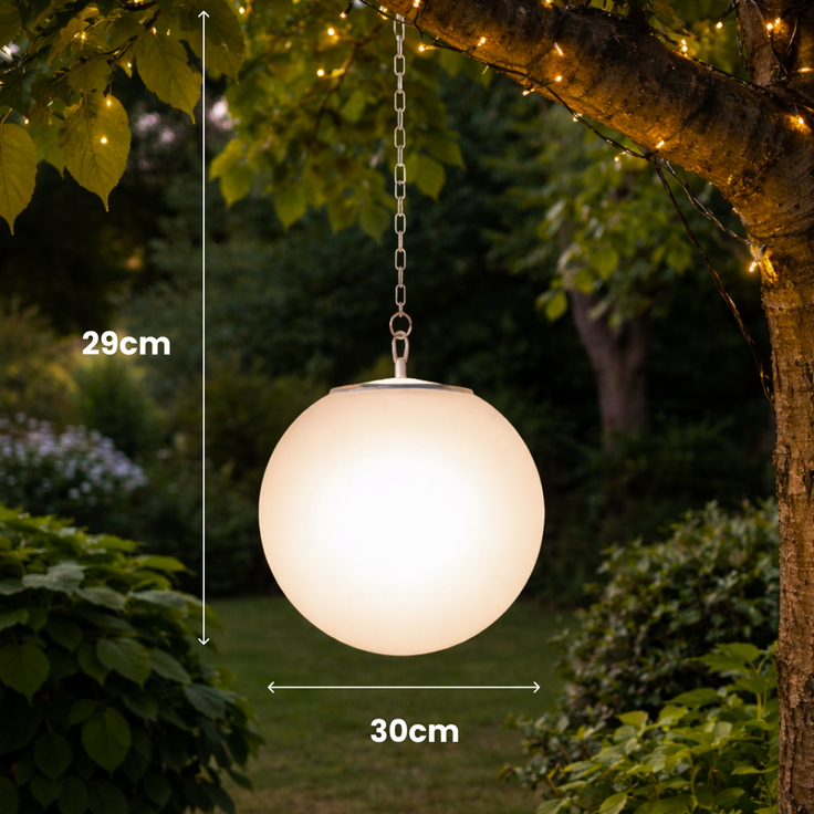 Star Trading Solar Dekoration Globy 30cm, Warmweiß LED, 35/70 Lumen, Dämmerungssensor, Hängende Garten Kugel, Außenleuchte, Weiß – Bild 7