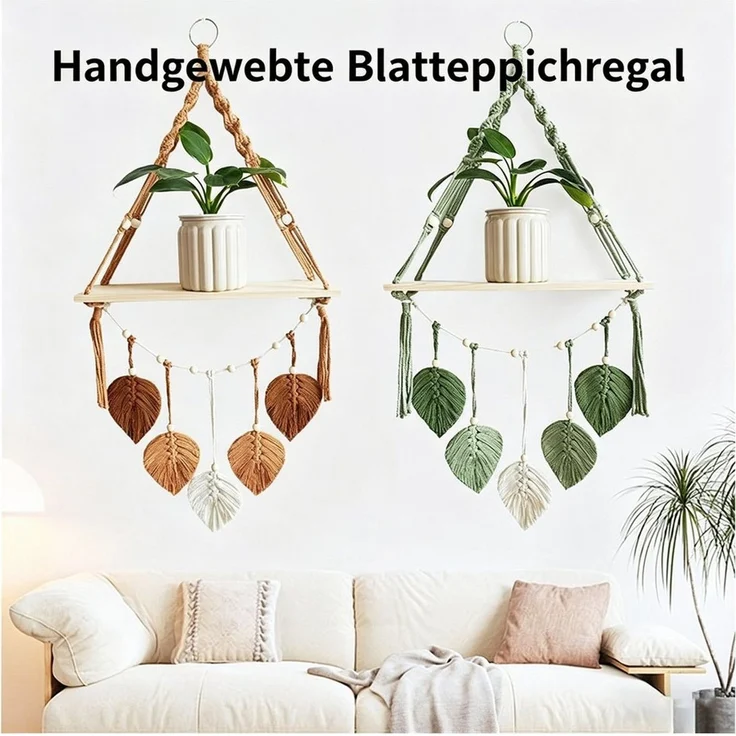 Mutig Wanddekoobjekt Makramee Holz Wandregal,Boho Hängeregal Wand Deko,Pflanzenregal (Hängeregal mit Baumwollseil für Boho Deko ( 40x90 cm) , Wandregal Holz Regal für Kinderzimmer Wohnzimmer Balkon Schlafzimmer), Makramee-Schweberegal handgefertigt für ... – Bild 3