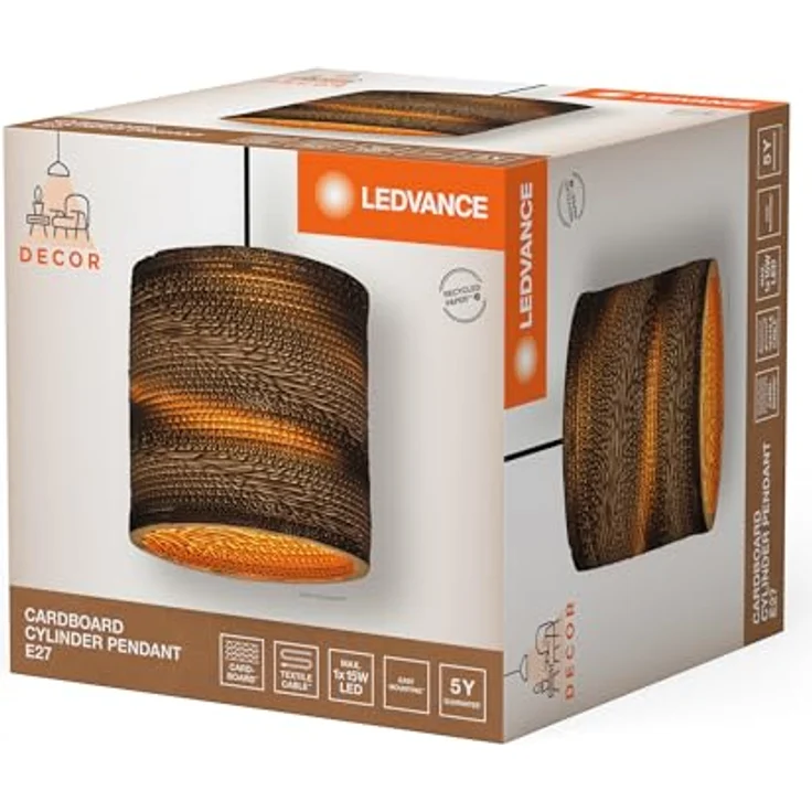 LEDVANCE Hängeleuchte Cylinder, 1-flammig, braun aus Wellpappe mit E27-Fassung – Bild 6
