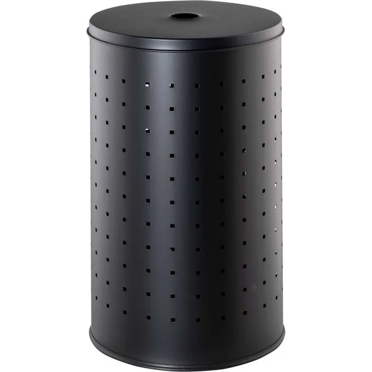Home4You Wäschetonne Wäschesammler, 37 Liter Fassungsvermögen, Schwarz, Ø 29 cm, Edelstahl, mit Deckel und Belüftungslöcher