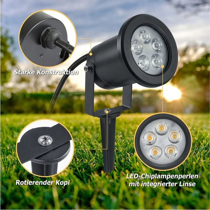 FIVMEN LED Gartenstrahler Gartenleuchte mit Erdspieß Warmweiß Gartenlampe, für Außenbereich Garten Teich Landschaft, ohne Schukostecker – Bild 2