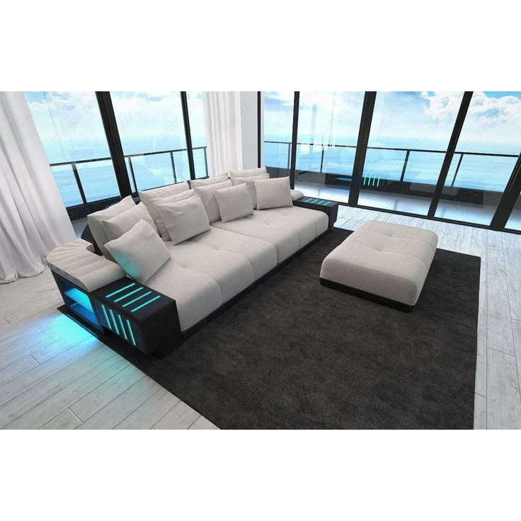 Big Sofa Bellagio im modernen Stoffbezug - Strukturstoff - Macchiato-Schwarz – Bild 2