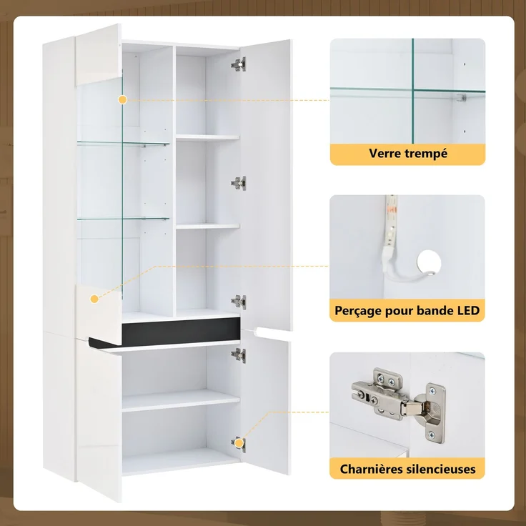 ZUBALIYA Vitrine 80x35 cm mit LED-Beleuchtung mit Sicherheitsgeländer in Weiß, ideale Lösung für kleine Räume, robuste Verarbeitung, langlebige Materialien, einfache Selbstmontage – Bild 10