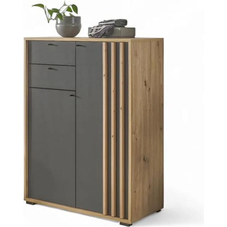HBZ Schuhschrank Volano in schwarz, BxHxT 80x106x38 cm (1-St) Mit 2 Türen, 2 Schubkästen, 5 Einlegeböden – Bild 2