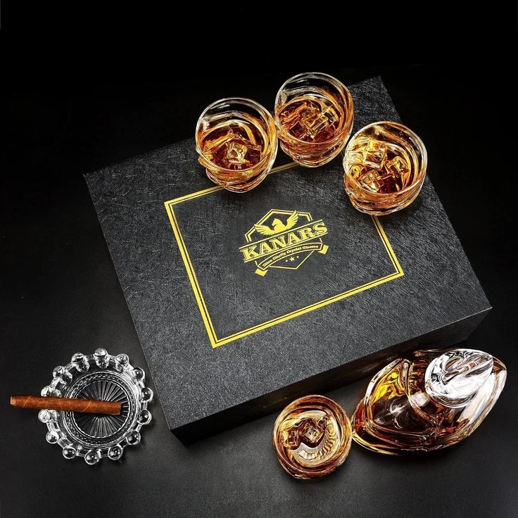 Whisky Karaffe Set mit 4 Gläsern 750ml Bleifrei Luxus Geschenk – Bild 6