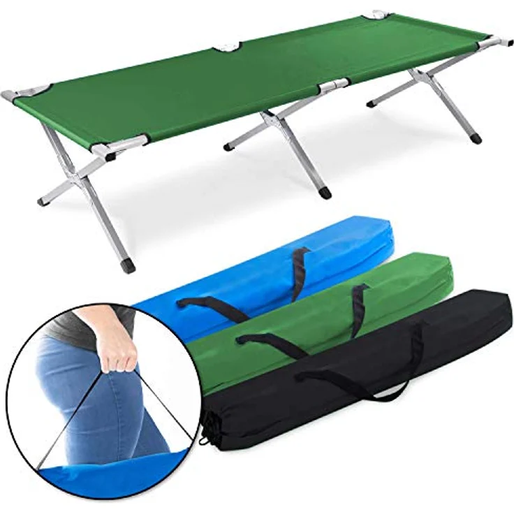 Goods+Gadgets Feldbett Faltbares Army-Bett (Campingbett, Klappbett) Gästebett aus Aluminium – Bild 3