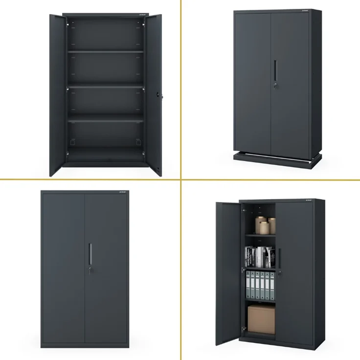 Metallschrank mit Sockel RUEL - 160x90x40cm Anthrazit | Büroschrank Aktenschrank Stahlschrank Fachbodenschrank Werkstattschrank – Bild 7