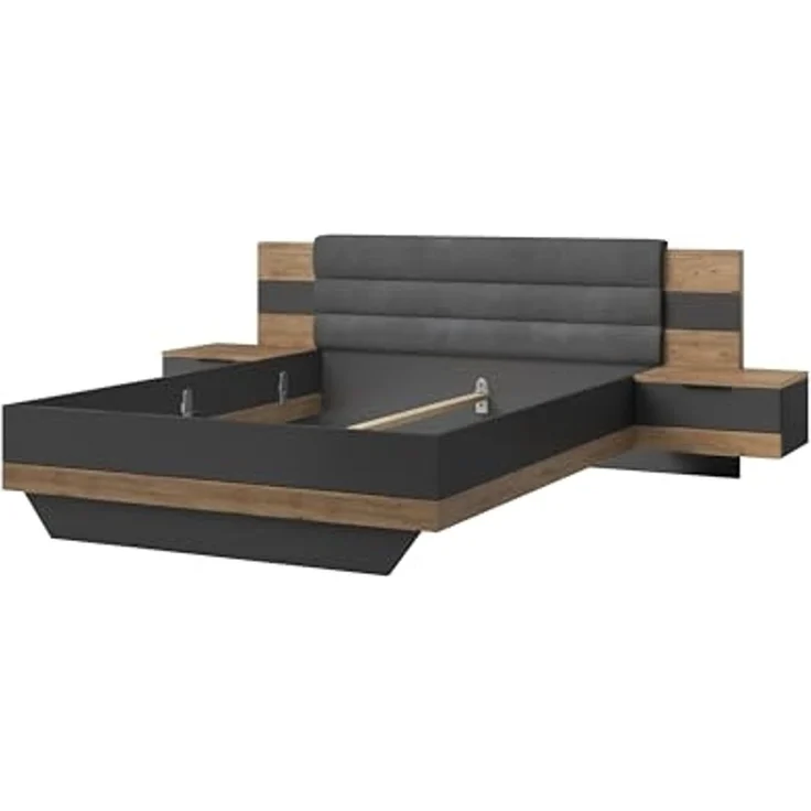 Bettanlage >LINEA< in Bartex Eiche / Graphit - 296x97x210cm (BxHxT) – Bild 1