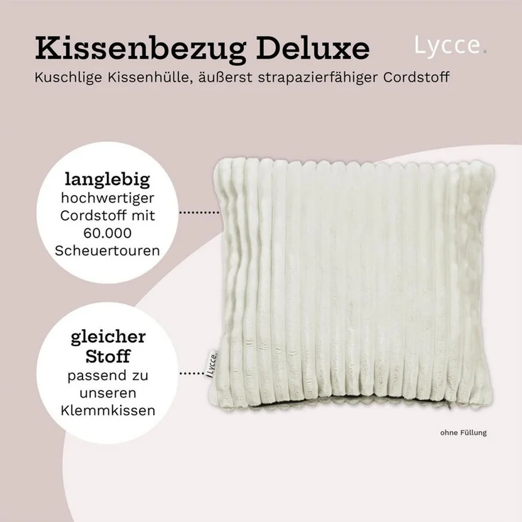 Lycce Dekokissen Kissenbezug Deluxe aus extra breitem, flauschigem Cordstoff 50x50 cm – Bild 2