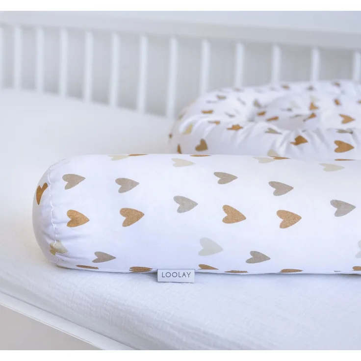 Loolay Nestchenschlange Herz BEIGE BRAUN Baumwolle Multifunktion Bettschlange Stoffschlange, (Bettumrandung Krabbeldecke Babybett Umrandung Schlange Bett Kopfschutz, Zierkissen Bettrolle Dekokissen Zugluftstopper - Super GESCHENK), LOOLAY® - 100% Europ...