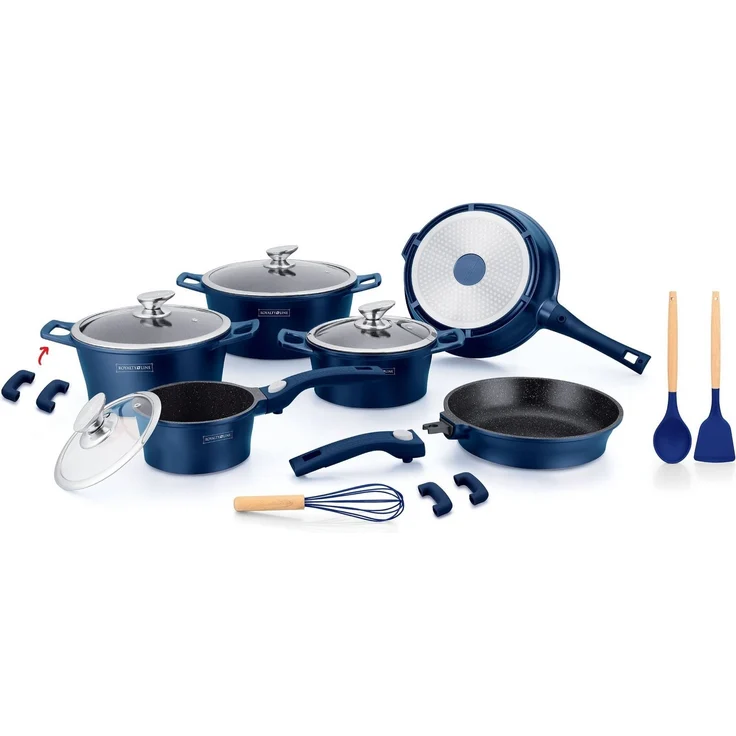 Kochtopf Kasserolle Bratpfannen Set 17-tlg Royalty Line RL-ES2014M Blau – Bild 1