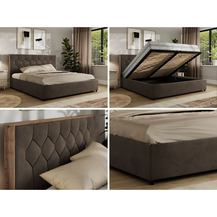 Polsterbett mit Bettkasten LARINO CLASSIC 200x200 cm Lattenrost und Gasdruckfedern, stabiles Bettgestell, modernes Design - Braun Velvet – Bild 2