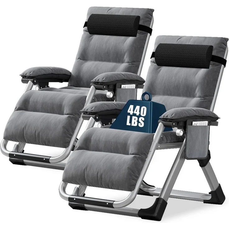 Meulbaty Klappstuhl 200KG Belastbar Klappbar Liegestuhl mit Auflage, Sitzen (2.3-3cm Matratze, 2 St), für Wohnzimmer, Balkon, Strand oder Pool – Bild 2
