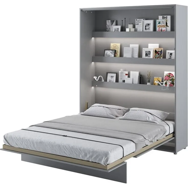 MEBLINI Schrankbett Bed Concept - BC-12 - 160x200cm Vertikal - Grau Matt - Wandbett mit Lattenrost - Klappbett mit Schrank - Wandklappbett - Murphy Bed - Bettschrank