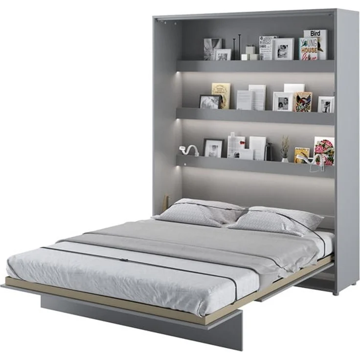MEBLINI Schrankbett Bed Concept - BC-12 - 160x200cm Vertikal - Grau Matt - Wandbett mit Lattenrost - Klappbett mit Schrank - Wandklappbett - Murphy Bed - Bettschrank – Bild 1