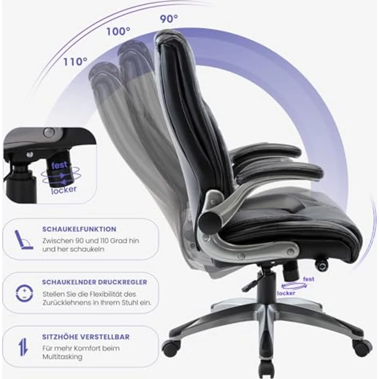 COLAMY Bürostuhl Ergonomisch, Ergonomischer Büro 360° Drehstuhl für Office, Chefsessel mit Hoher Rückenlehne, Schreibtischstuhl Lederstuhl mit Verstellbarer Neigungsverschluss, Schwarz – Bild 5