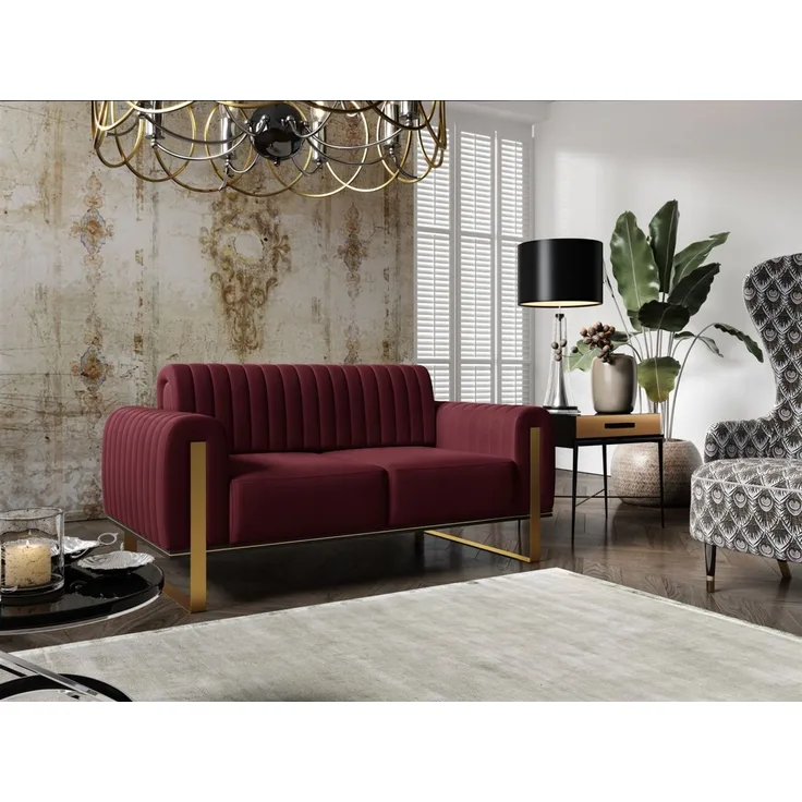 Sofa Designersofa VALERIE 2-Sitzer in Stoff Elisa Velvet Bordeauxrot