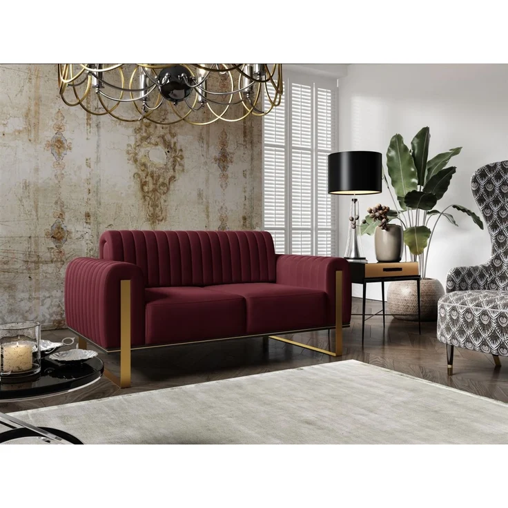 Sofa Designersofa VALERIE 2-Sitzer in Stoff Elisa Velvet Bordeauxrot – Bild 1