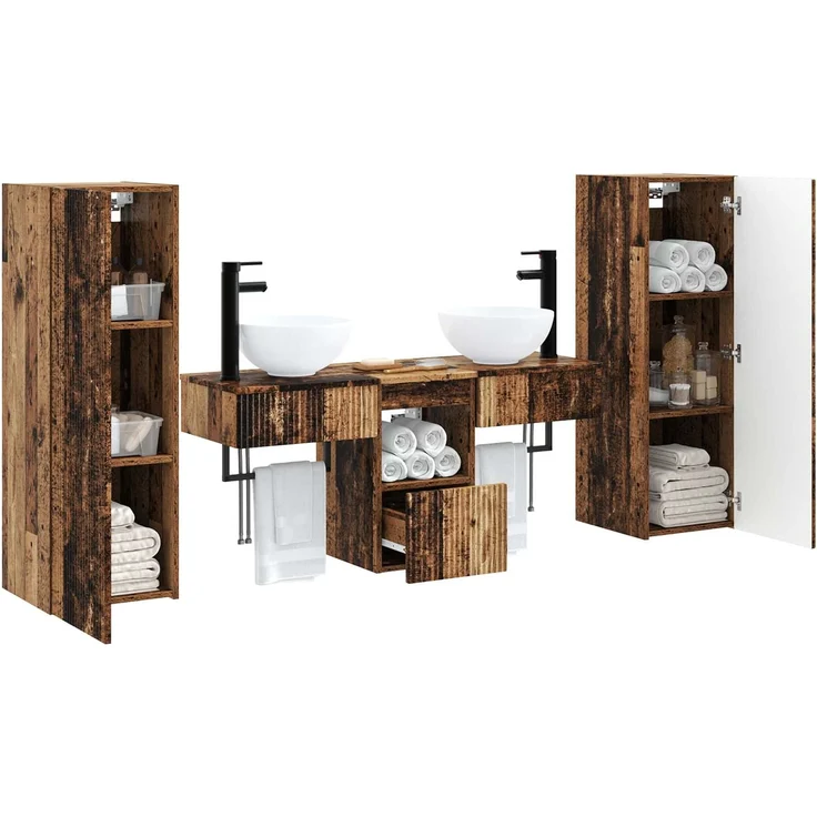 vidaXL Badezimmerschrank-Set 5 stk. Altholz 33 x 34,5 x 100 cm 3405971 – Bild 3
