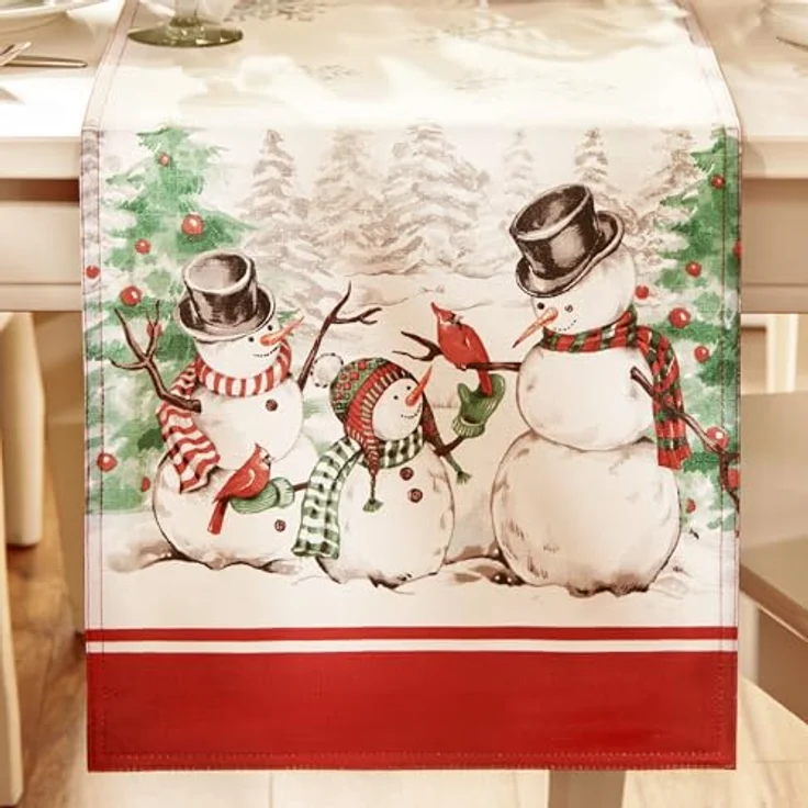 Elrene Home Fashions Snowman Winterland Holiday Snowflake Tischläufer, Bunt, 13"x70" (Table Runner) – Bild 8