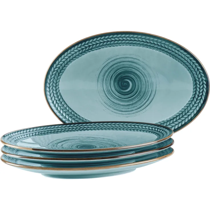 MÄSER Prospero, Platten Set aus 4 handbemalten Platten in Gastronomie-Qualität, ideal auch als Vorspeisenteller, moderner Vintage Stil, blau