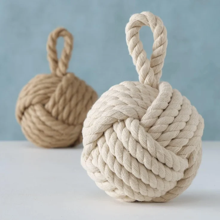 Boltze Türstopper Set Jute Knoten Natur Strick Kugel Stoff Boden 1,5 kg Gewicht mit praktischer Schlaufe (2er Set) – Bild 2