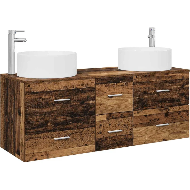 vidaXL Badezimmerschrank-Set 3 stk. Altholz 129 x 44,5 x 80 cm 3405961 – Bild 2