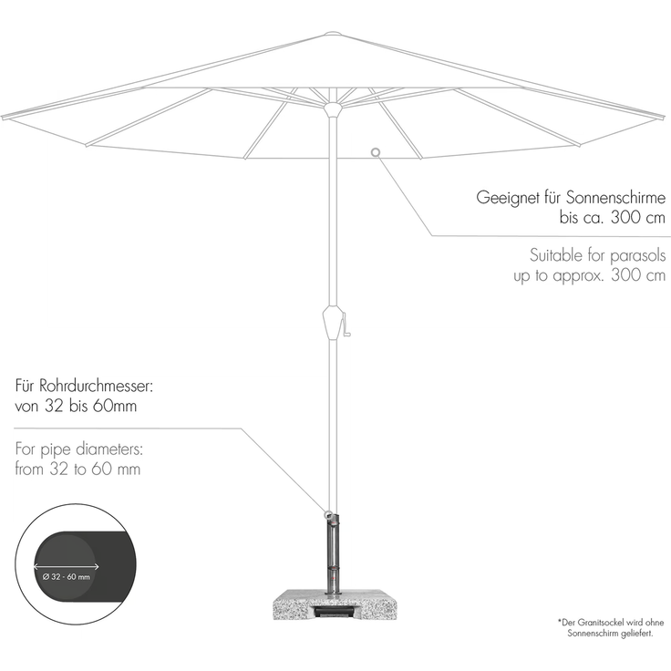 Doppler Trolley-Granit-Schirmsockel mit Rollen, granitgrau,50 kg, für Sonnenschirme bis Ø 300 cm – Bild 9