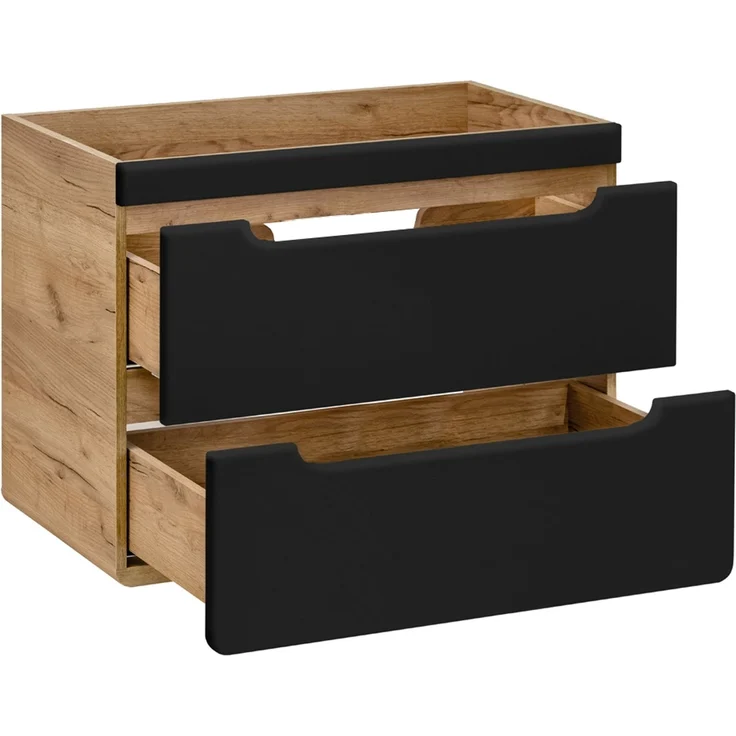 Badmöbel Komplettset in anthrazit seidenmatt mit Eiche Nb. NEW-LUTON mit 81 cm Keramik-Waschtisch & LED-Spiegel, B/H/T ca. 180/200/46 cm – Bild 4