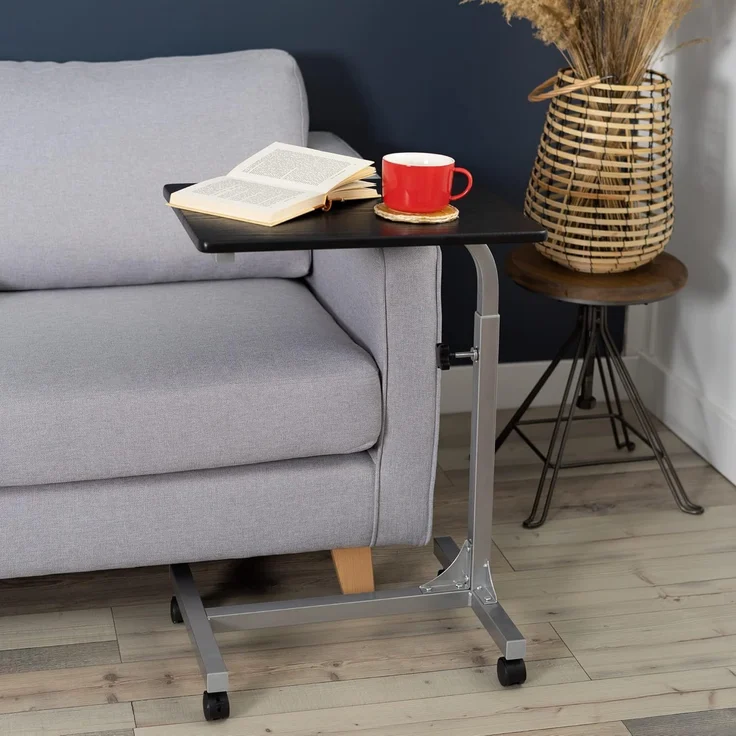 MEUBLE COSY Laptoptisch Höhenverstellbar mit Rollen Laptopständer Beistelltisch Sofatisch Nachttisch, Gestell aus Metall, Tischplatte aus Holz, Schwarz, 48 x 37 x 79 cm – Bild 2